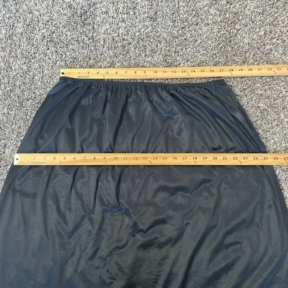 Half Slip Skirt Plus Size 22 24 Black Solid Nylon Satin Lace Trim Lingerie Vtg